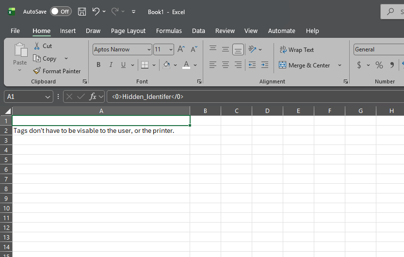 Excel cell with hidden identifier tag